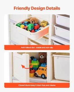 image-VEVOR Kids Toy Storage, 4-Tier Elephant-Shape Toy Storage Organizer with 10 Plastic Movable Bins, Kids Cubby Cabinet Made from HDPE for Study Room, Bedroom, Playroom, Classroom, Nursery, Gray + Beige