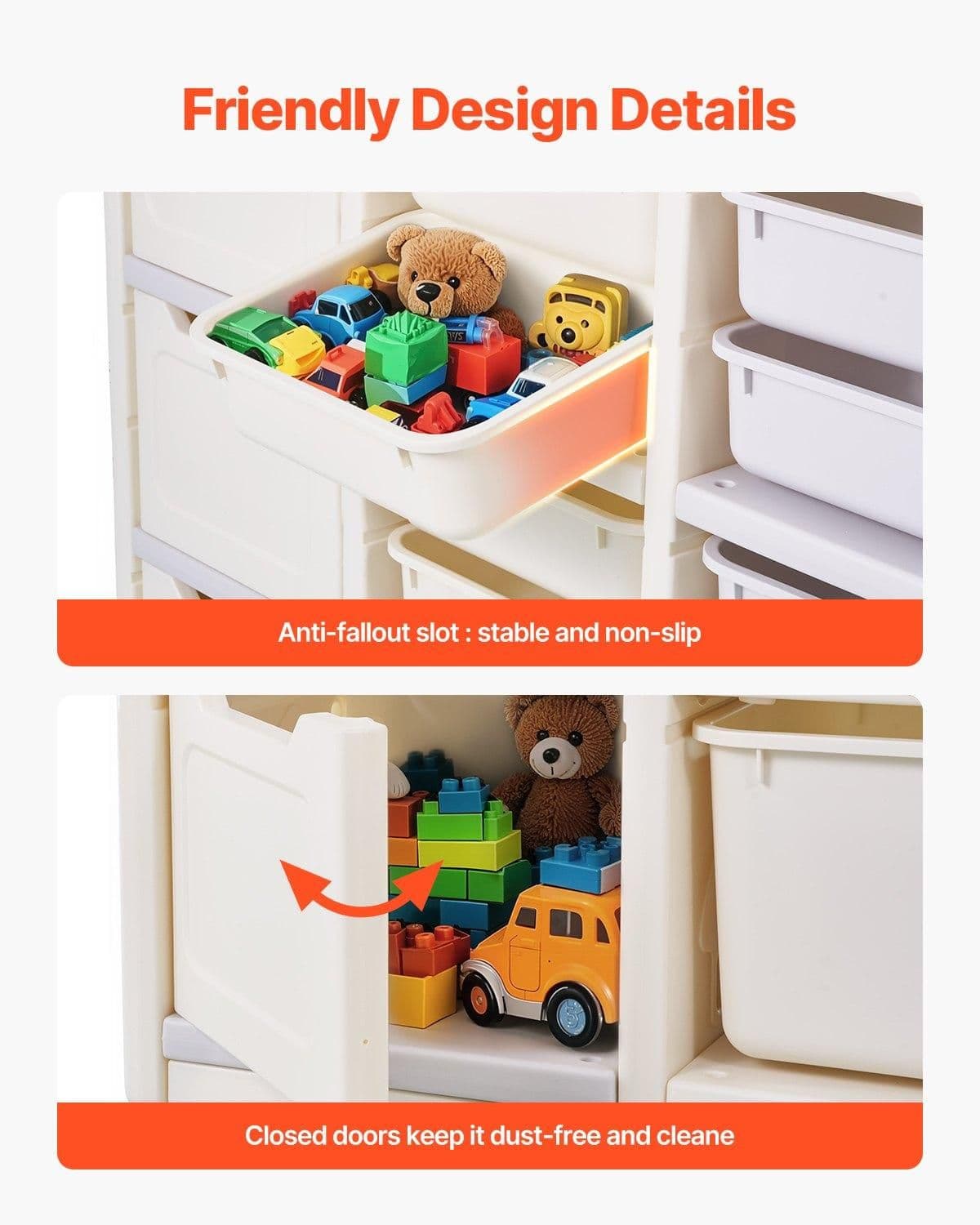 image-VEVOR Kids Toy Storage, 4-Tier Elephant-Shape Toy Storage Organizer with 10 Plastic Movable Bins, Kids Cubby Cabinet Made from HDPE for Study Room, Bedroom, Playroom, Classroom, Nursery, Gray + Beige