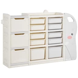 image-VEVOR Kids Toy Storage, 4-Tier Elephant-Shape Toy Storage Organizer with 10 Plastic Movable Bins, Kids Cubby Cabinet Made from HDPE for Study Room, Bedroom, Playroom, Classroom, Nursery, Gray + Beige