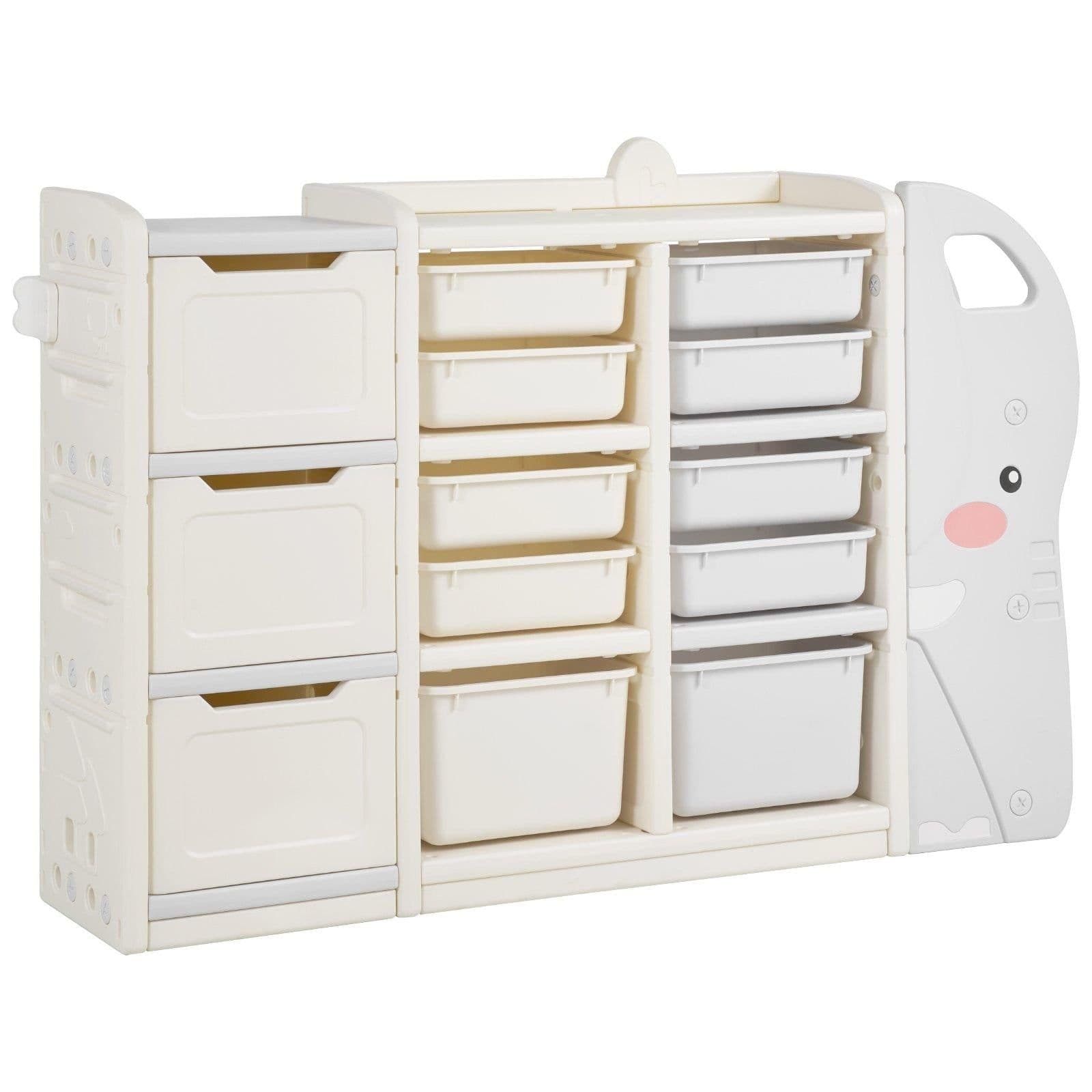 image-VEVOR Kids Toy Storage, 4-Tier Elephant-Shape Toy Storage Organizer with 10 Plastic Movable Bins, Kids Cubby Cabinet Made from HDPE for Study Room, Bedroom, Playroom, Classroom, Nursery, Gray + Beige