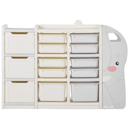 image-VEVOR Kids Toy Storage, 4-Tier Elephant-Shape Toy Storage Organizer with 10 Plastic Movable Bins, Kids Cubby Cabinet Made from HDPE for Study Room, Bedroom, Playroom, Classroom, Nursery, Gray + Beige