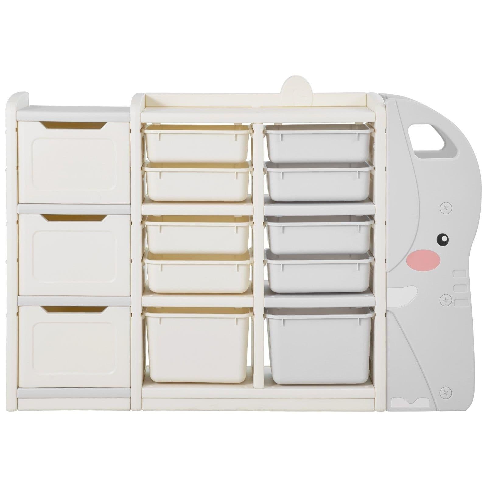 image-VEVOR Kids Toy Storage, 4-Tier Elephant-Shape Toy Storage Organizer with 10 Plastic Movable Bins, Kids Cubby Cabinet Made from HDPE for Study Room, Bedroom, Playroom, Classroom, Nursery, Gray + Beige