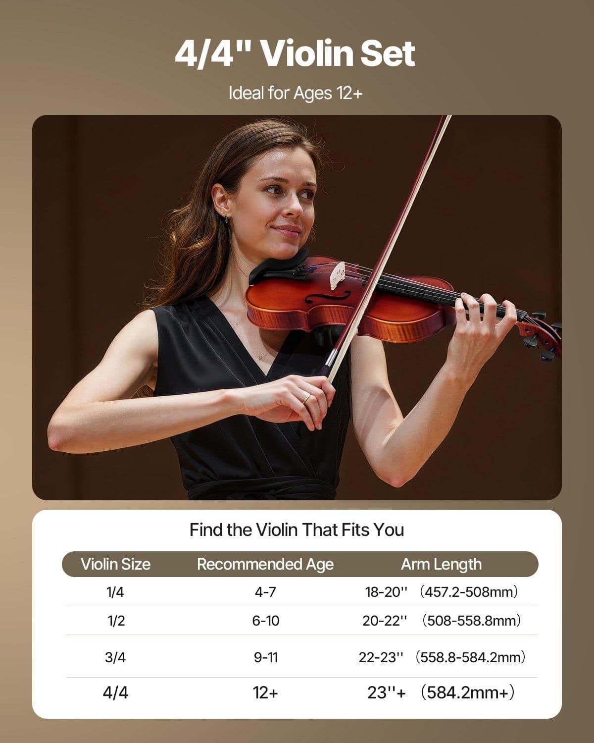 image-VEVOR Violin 4/4 Full Size for Adults, Violin Fiddle Set for Beginners Student with Hard Case, Rosin, Bow, Shoulder Rest,Bridge,Extra Strings,Professional Solidwood Instrument (Matte Brown Patterned)