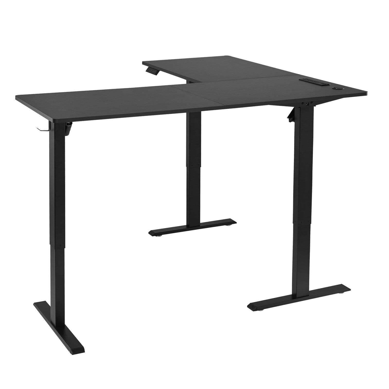 image-VEVOR L Shaped Desk, Electric Adjustable Height Corner Gaming Desk with Dual Hooks and Wheels, Heavy Duty Carbon Steel L-Shaped Computer Table with Power Strip for Home Office, Easy to Assemble, Black