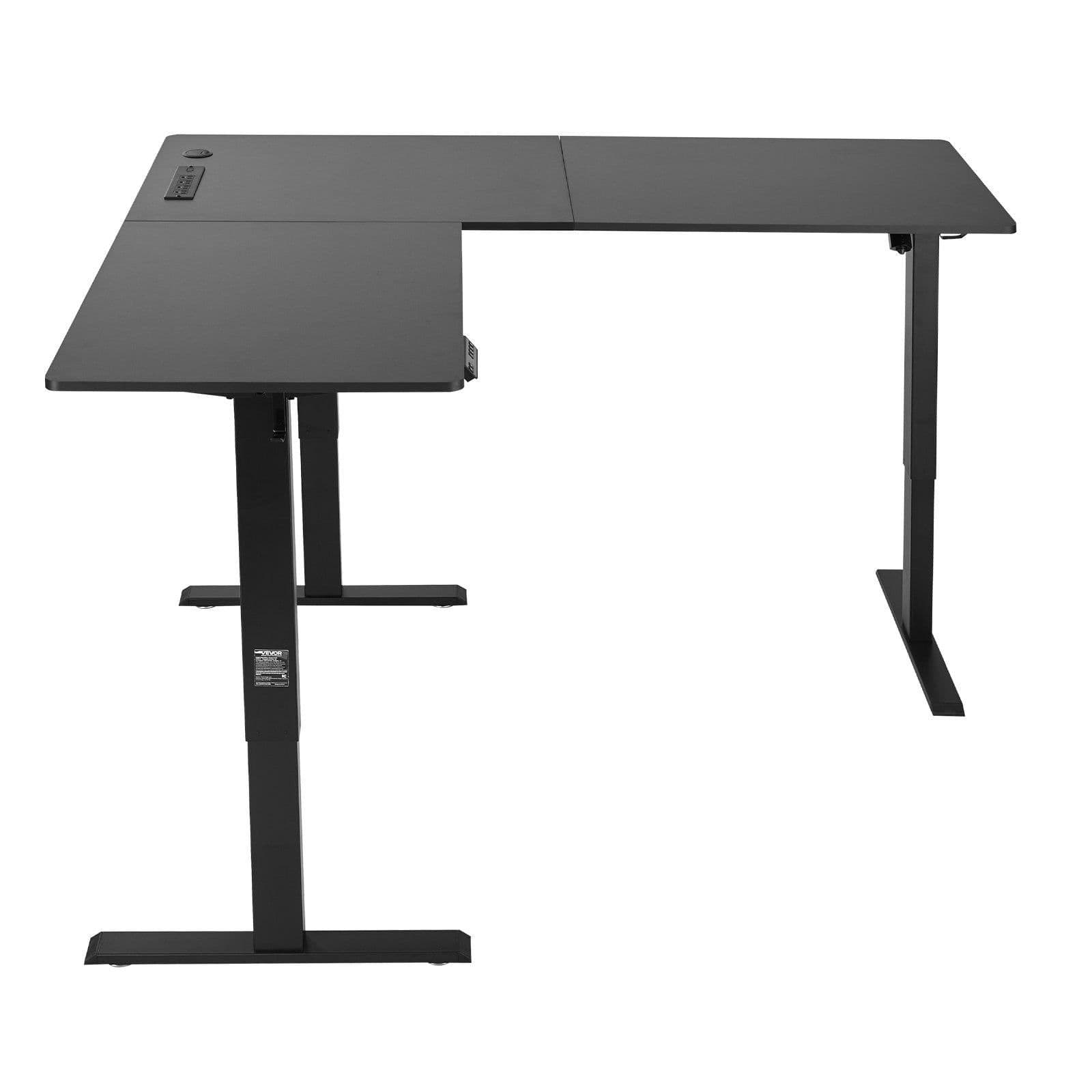 image-VEVOR L Shaped Desk, Electric Adjustable Height Corner Gaming Desk with Dual Hooks and Wheels, Heavy Duty Carbon Steel L-Shaped Computer Table with Power Strip for Home Office, Easy to Assemble, Black