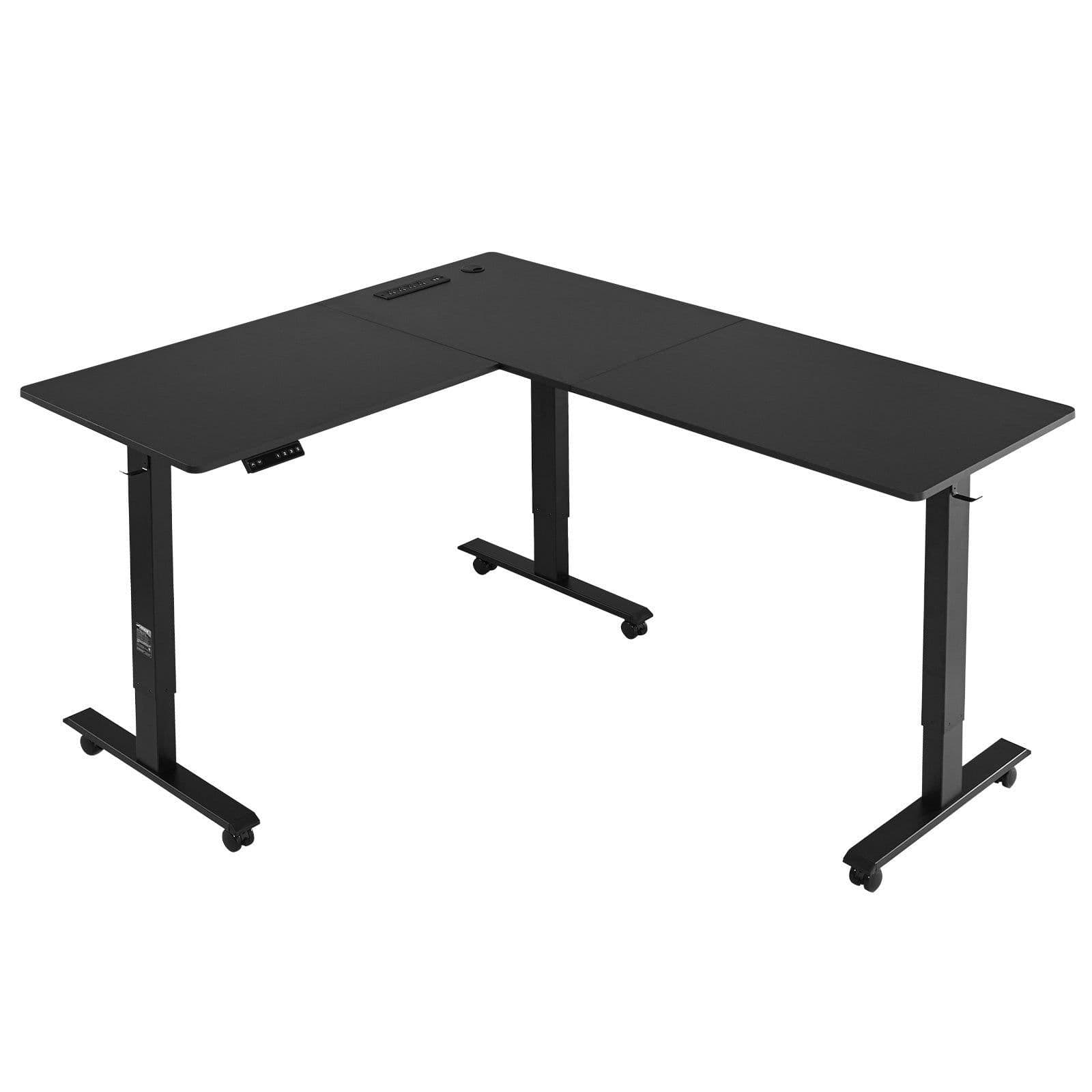 image-VEVOR L Shaped Desk, Electric Adjustable Height Corner Gaming Desk with Dual Hooks and Wheels, Heavy Duty Carbon Steel L-Shaped Computer Table with Power Strip for Home Office, Easy to Assemble, Black