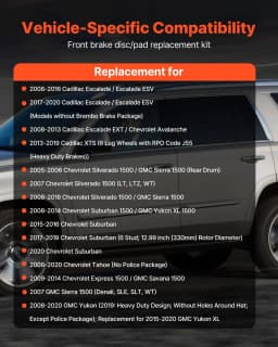 image-VEVOR Front Brake Kit Compatible with 2008-2016 Cadillac Escalade/Escalade ESV, 2017-2020 Cadillac Escalade/Escalade ESV (Models without Brembo Brake Package), Drilled & Slotted Brake Rotors Kit
