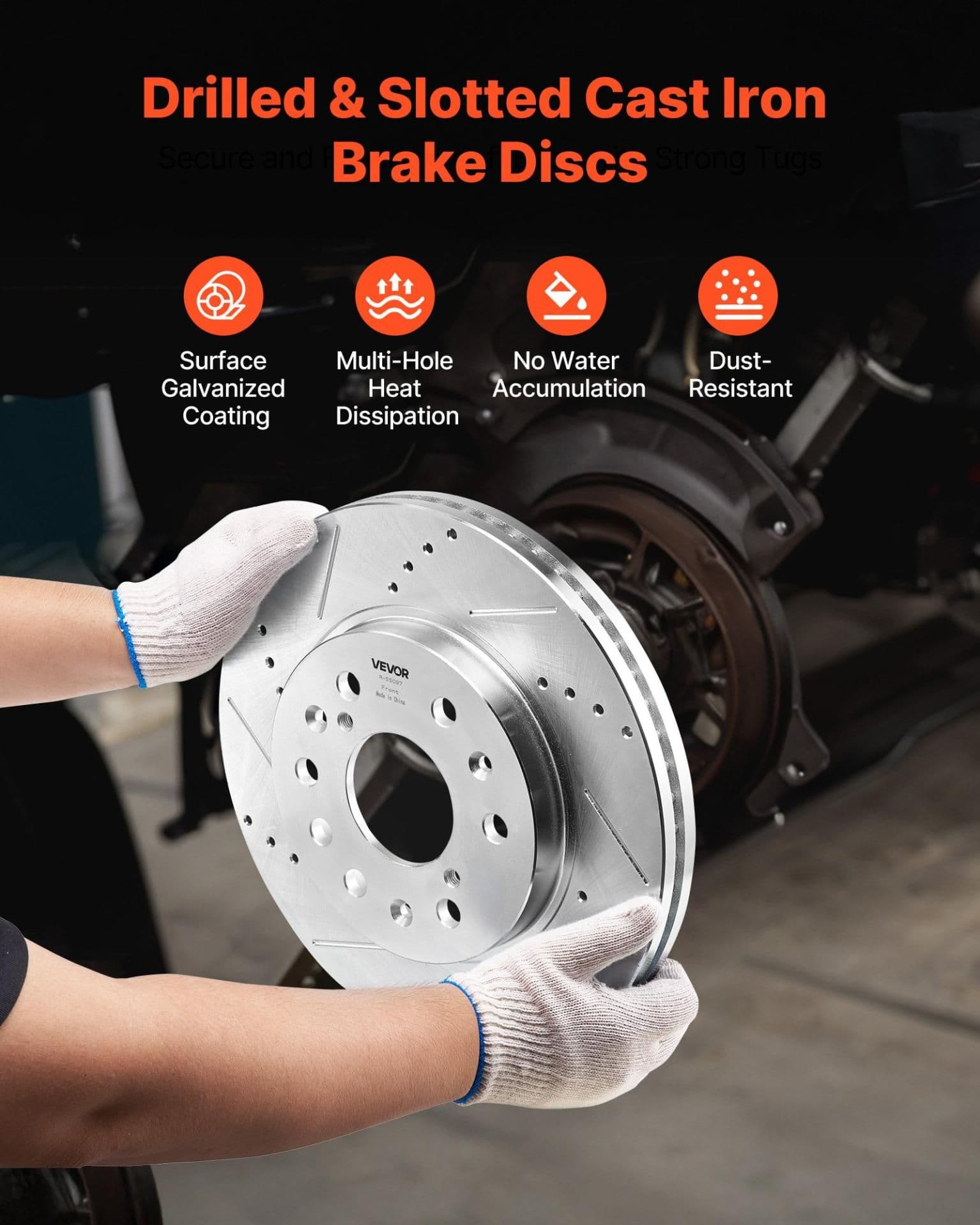 image-VEVOR Front Brake Kit Compatible with 2008-2016 Cadillac Escalade/Escalade ESV, 2017-2020 Cadillac Escalade/Escalade ESV (Models without Brembo Brake Package), Drilled & Slotted Brake Rotors Kit