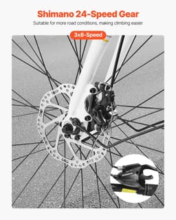 image-VEVOR Hybrid Bike, Lightweight Aluminum Frame Bike, 700c Wheel Men Women Hybrid Bicycle, Step-Over Adult Urban City Commuter Bikes, with 24-Speed Shimano Drivetrain, Alloy Adjustable Stem, Dual Brakes