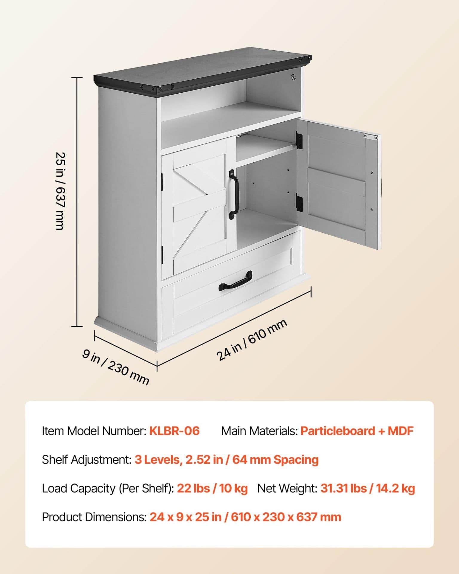image-VEVOR Bathroom Wall Cabinet, 2 Doors & Adjustable Shelf, Over the Toilet Storage Medicine Cabinet Wall Mounted, Hanging Organizer with Drawer & Open Partition for Laundry Room Kitchen Restroom, White