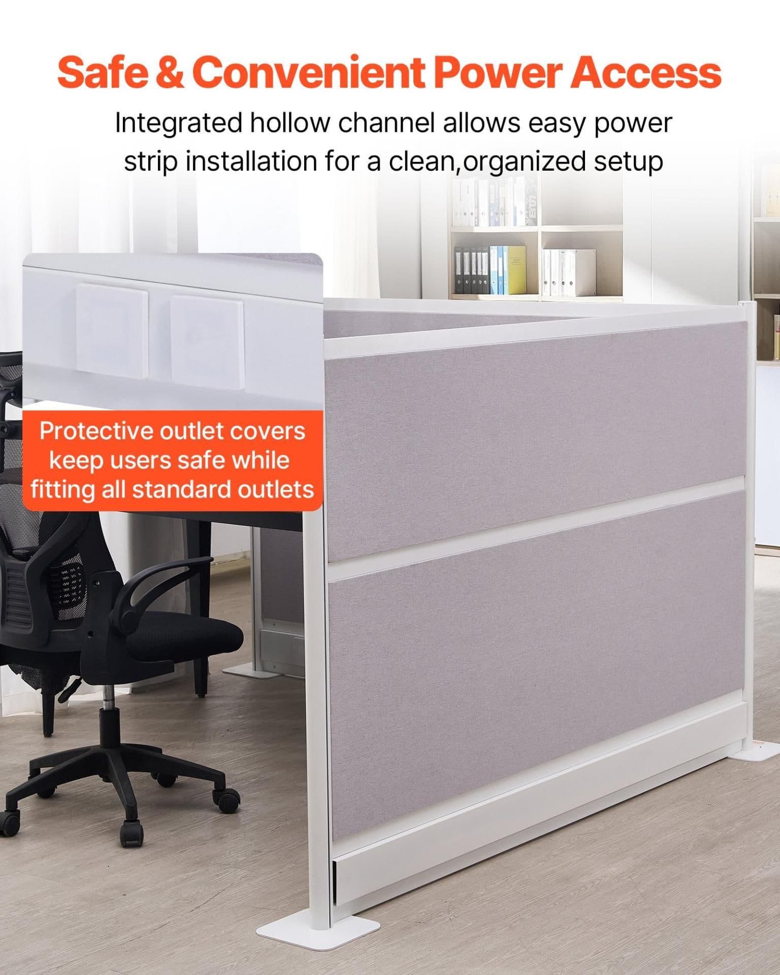 image-VEVOR Office Divider Privacy Partitions, 2-Pack, 72" x 48" Room Divider Walls, PET Workstation Cubicle Partition with Outlet Covers, Freestanding Privacy Panels for Office Library School