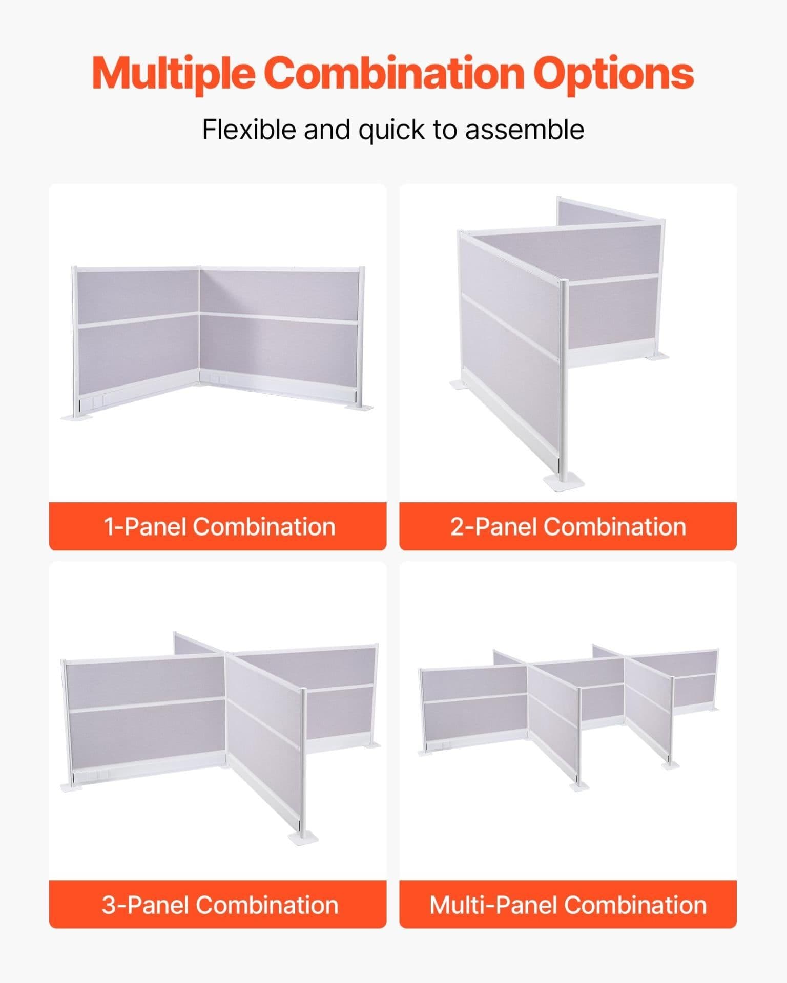 image-VEVOR Office Divider Privacy Partitions, 2-Pack, 72" x 48" Room Divider Walls, PET Workstation Cubicle Partition with Outlet Covers, Freestanding Privacy Panels for Office Library School