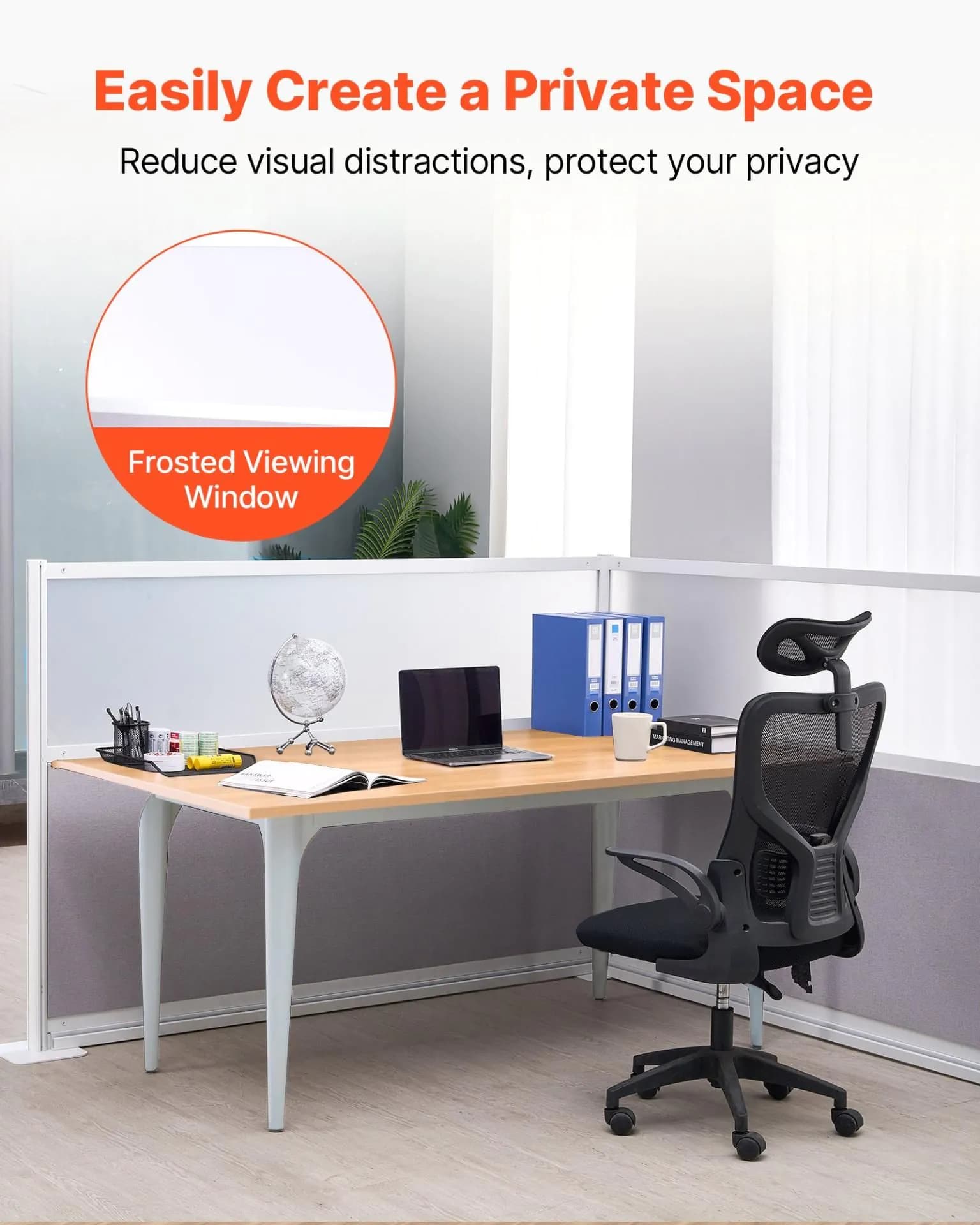 image-VEVOR Office Divider Privacy Partitions, 2-Pack, 72" x 48" Room Divider Walls, PET Workstation Cubicle Partition with Frosted Acrylic Windows, Freestanding Privacy Panels for Office Library School
