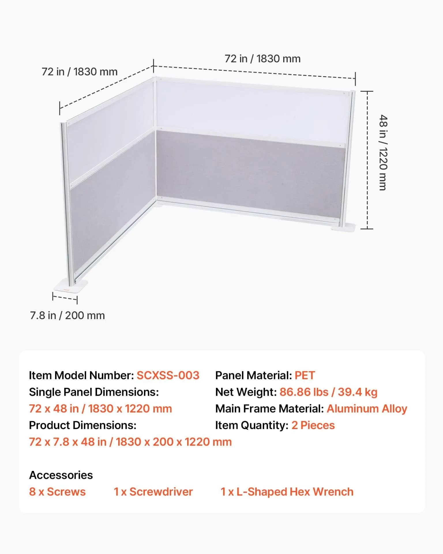 image-VEVOR Office Divider Privacy Partitions, 2-Pack, 72" x 48" Room Divider Walls, PET Workstation Cubicle Partition with Frosted Acrylic Windows, Freestanding Privacy Panels for Office Library School