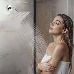 image-VEVOR Shower Faucet Set, 12 Inch Thermostatic Ceiling Mount Rainfall Shower System with 6 Inch Wall Mount Head and 2 in 1 Handheld Spray, 3-Function Dual Rain Head Brass Valve and Trim Kit, Chrome
