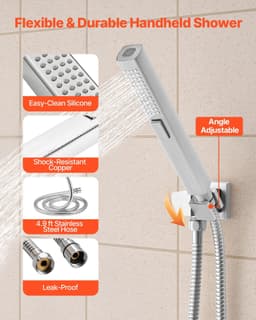 image-VEVOR Shower Faucet Set, 10 Inch Ceiling Mount Rainfall Shower System with 6 Body Jets and 2 in 1 Handheld Spray, Rotatable 3-Function Rain Head System Set, Complete Brass Valve and Trim Kit, Chrome