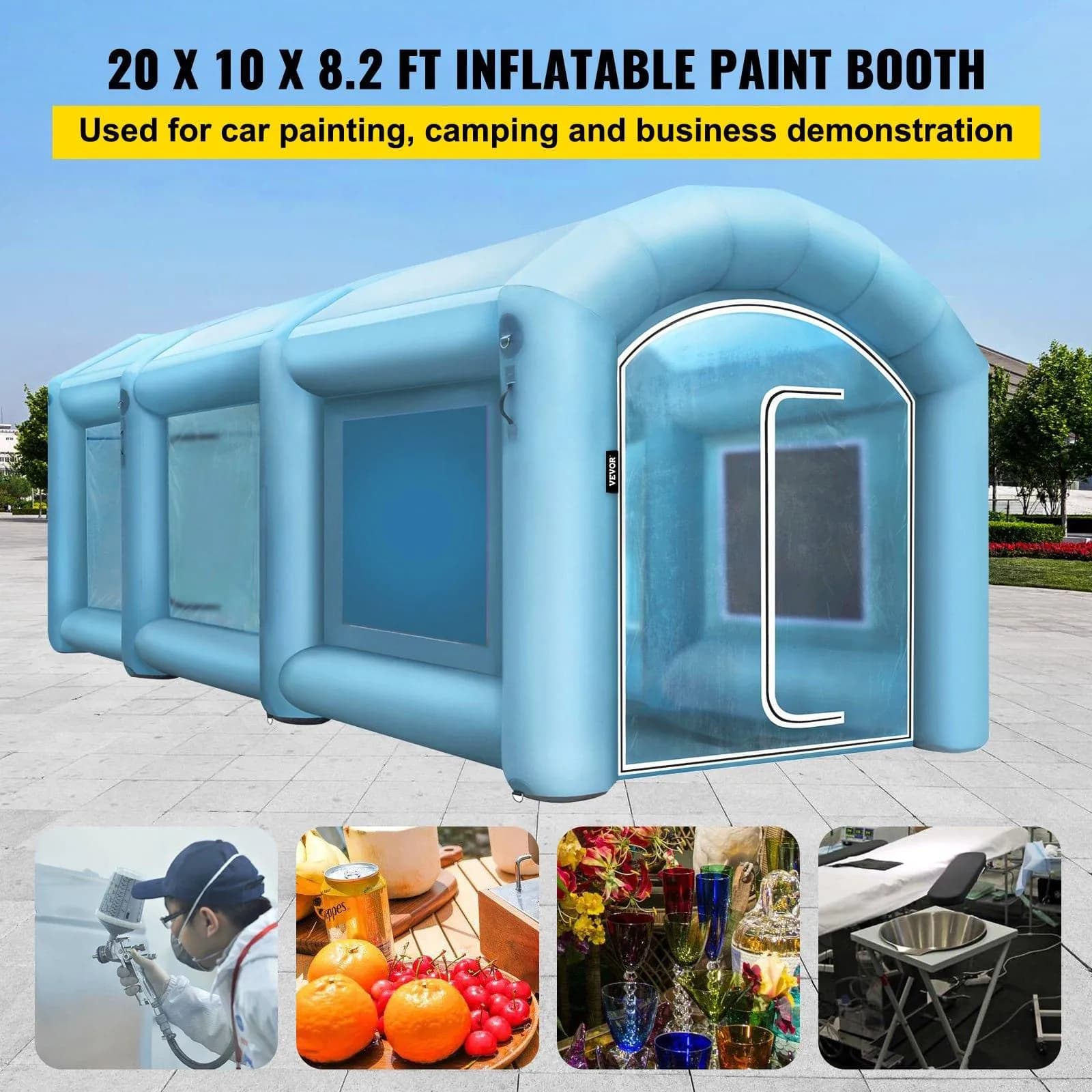 image-VEVOR Inflatable Spray Booth Car Paint Tent 20 x 10 x 8 ft w/Filter & 2 Blowers