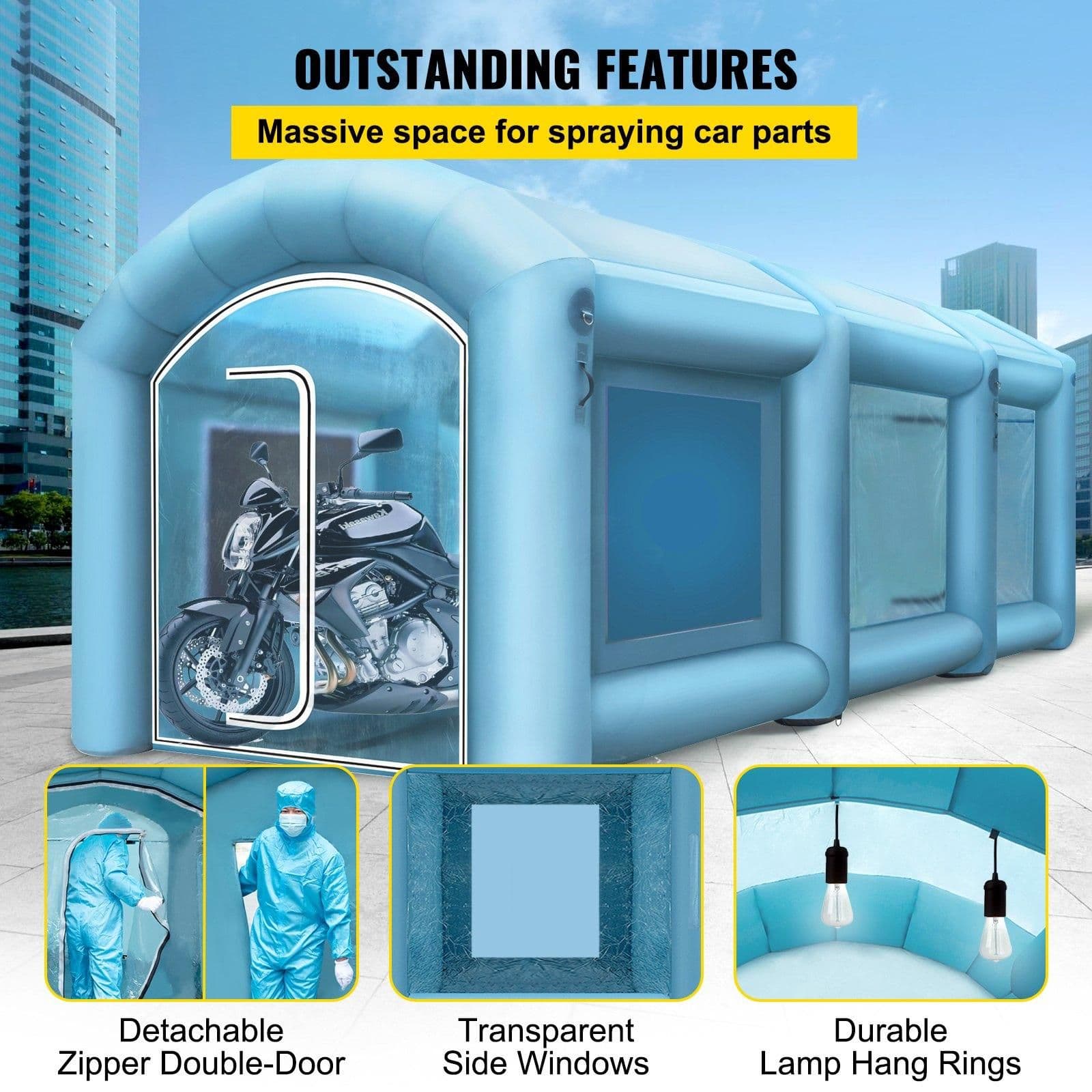 image-VEVOR Inflatable Spray Booth Car Paint Tent 20 x 10 x 8 ft w/Filter & 2 Blowers