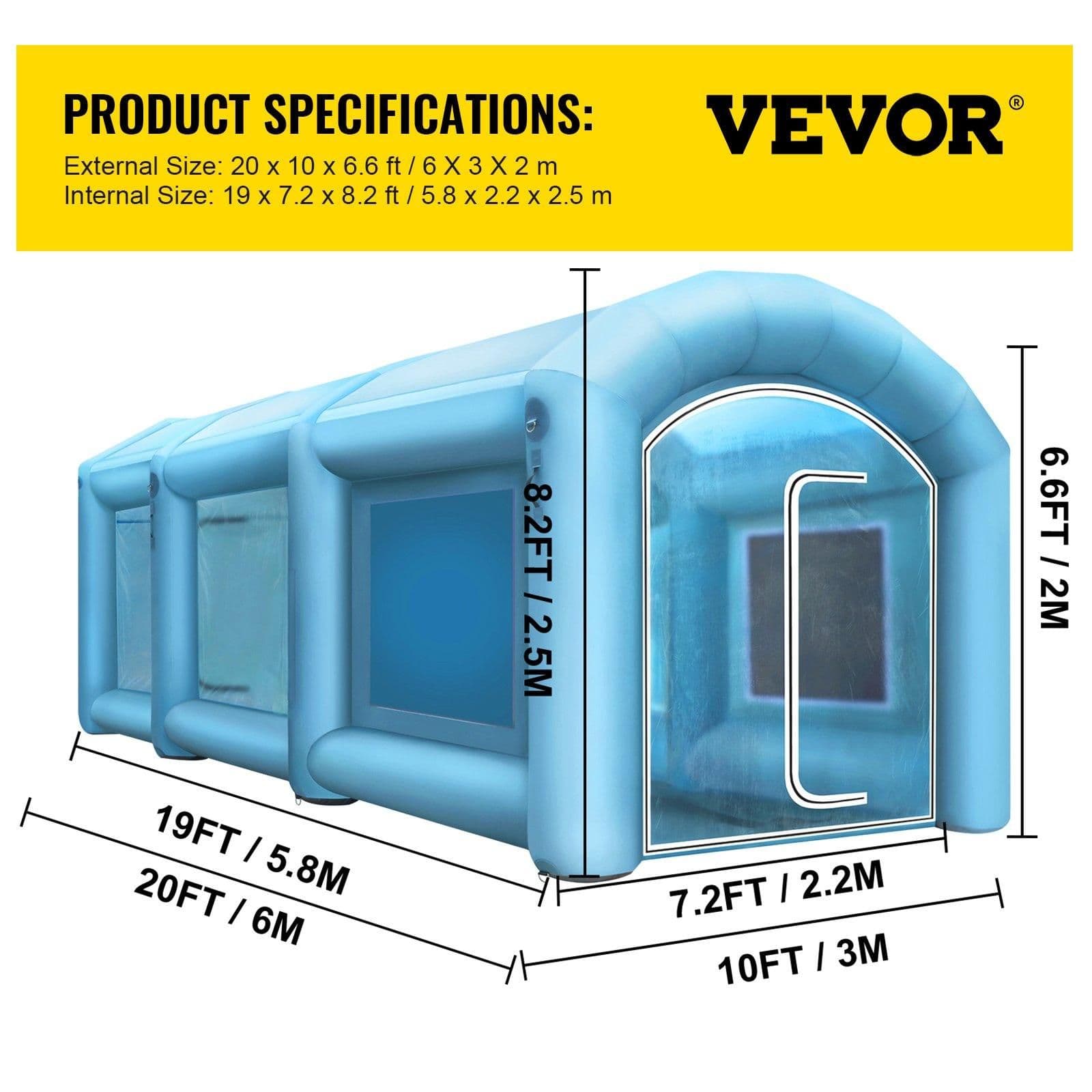 image-VEVOR Inflatable Spray Booth Car Paint Tent 20 x 10 x 8 ft w/Filter & 2 Blowers