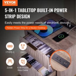 image-VEVOR Farmhouse End Table Set of 2, Nightstand with Charging Station, 3 Tiers Side Table with Storage Cabinet and 2 Drawers, Side Table with USB Ports and Outlets, Ideal for Living Room, Bedroom, Gray