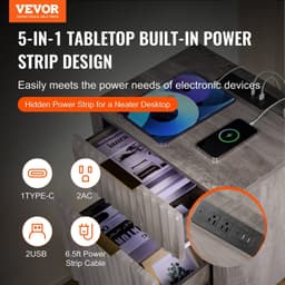 image-VEVOR Farmhouse End Table Set of 2, Nightstand with Charging Station, 3 Tiers Side Table with Storage Cabinet and 2 Drawers, Side Table with USB Ports and Outlets, Ideal for Living Room, Bedroom, Gray