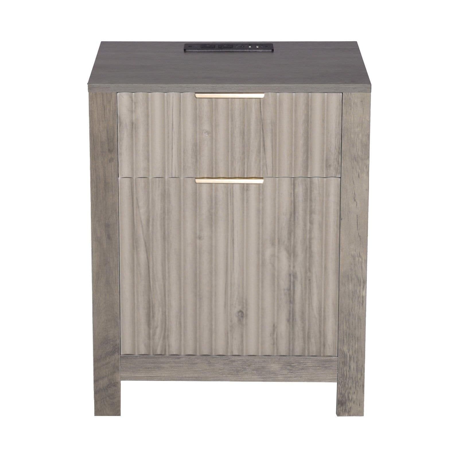 image-VEVOR Farmhouse End Table Set of 2, Nightstand with Charging Station, 3 Tiers Side Table with Storage Cabinet and 2 Drawers, Side Table with USB Ports and Outlets, Ideal for Living Room, Bedroom, Gray