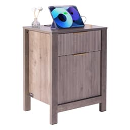 image-VEVOR Farmhouse End Table Set of 2, Nightstand with Charging Station, 3 Tiers Side Table with Storage Cabinet and 2 Drawers, Side Table with USB Ports and Outlets, Ideal for Living Room, Bedroom, Gray