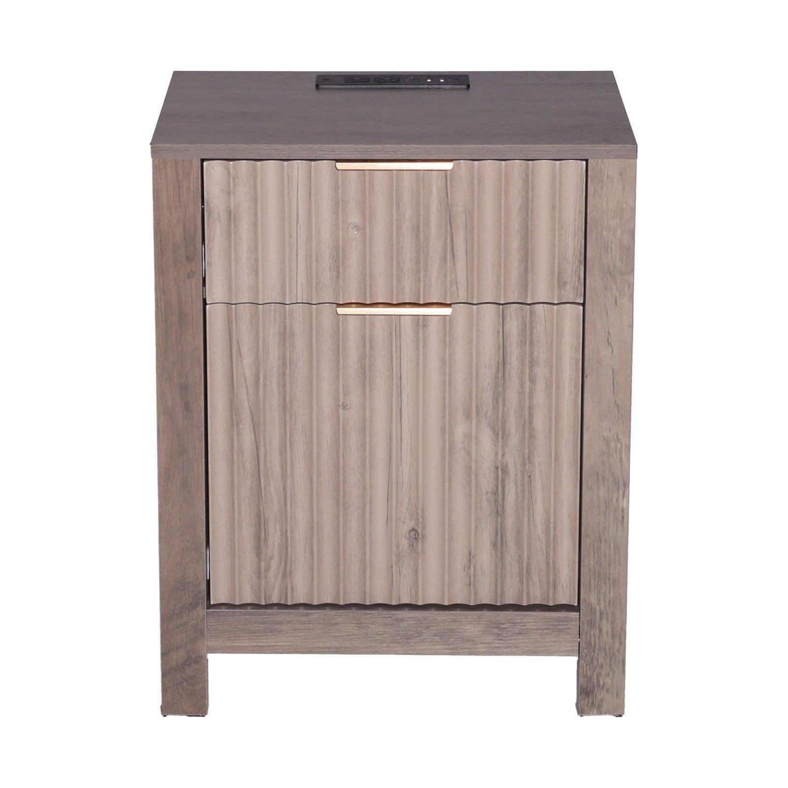 image-VEVOR Farmhouse End Table Set of 2, Nightstand with Charging Station, 3 Tiers Side Table with Storage Cabinet and 2 Drawers, Side Table with USB Ports and Outlets, Ideal for Living Room, Bedroom, Gray