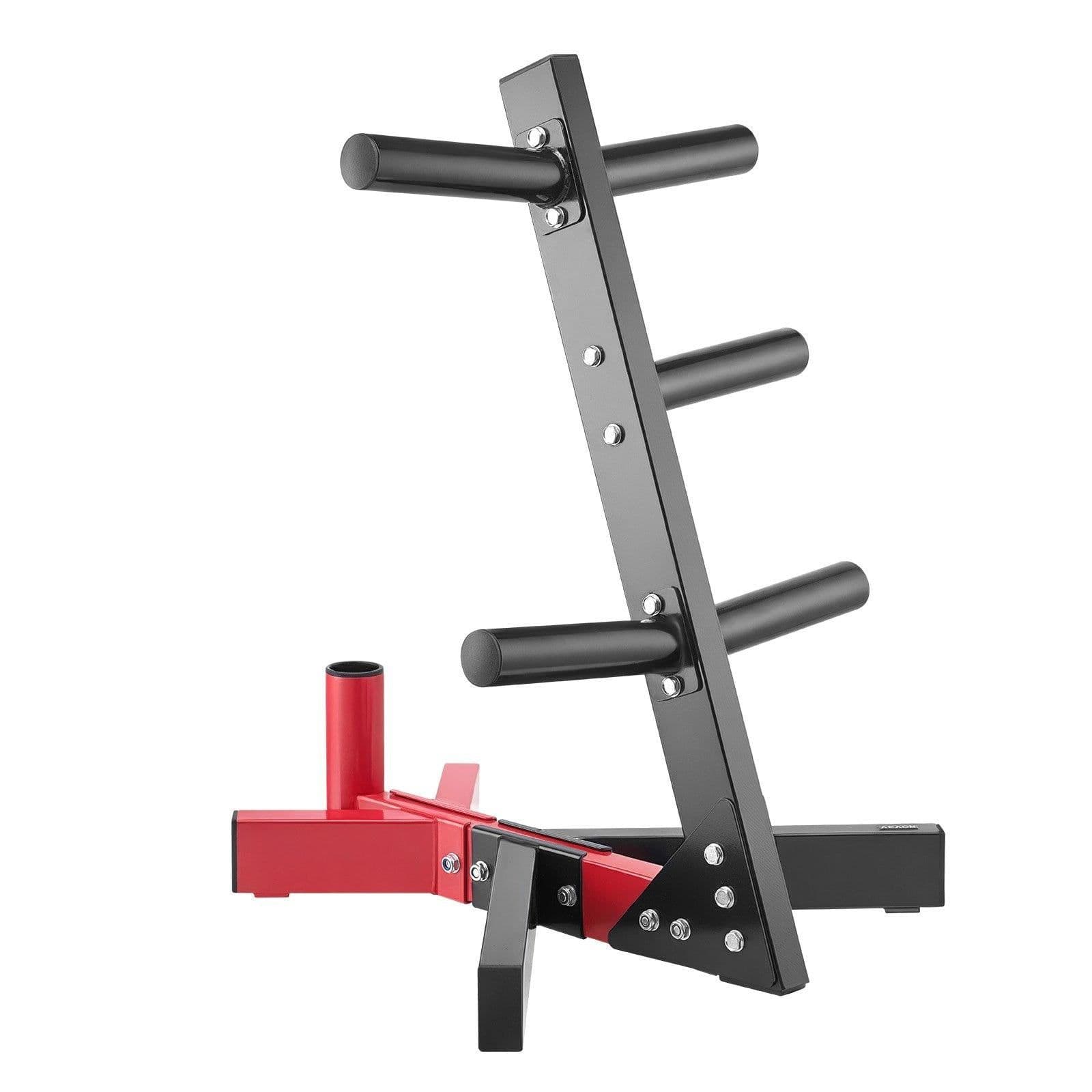 image-VEVOR Weight Plate Rack, L Frame Weight Plate Tree for 2-Inch Weight Plates, Standard Weight Plate Tree, 500 lbs Load Capacity Weight Storage Holder, Home Gym Barbell Rack Storage Stand, Black & Red