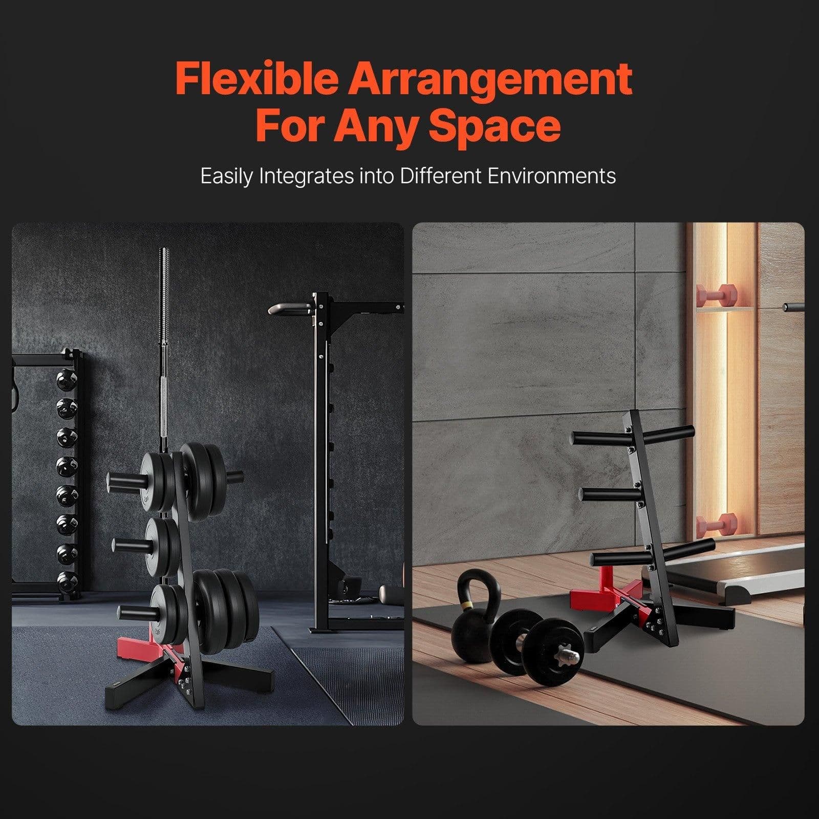 image-VEVOR Weight Plate Rack, L Frame Weight Plate Tree for 2-Inch Weight Plates, Standard Weight Plate Tree, 500 lbs Load Capacity Weight Storage Holder, Home Gym Barbell Rack Storage Stand, Black & Red