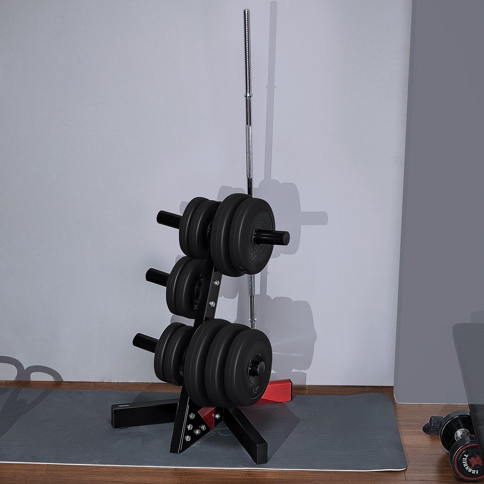 image-VEVOR Weight Plate Rack, L Frame Weight Plate Tree for 2-Inch Weight Plates, Standard Weight Plate Tree, 500 lbs Load Capacity Weight Storage Holder, Home Gym Barbell Rack Storage Stand, Black & Red