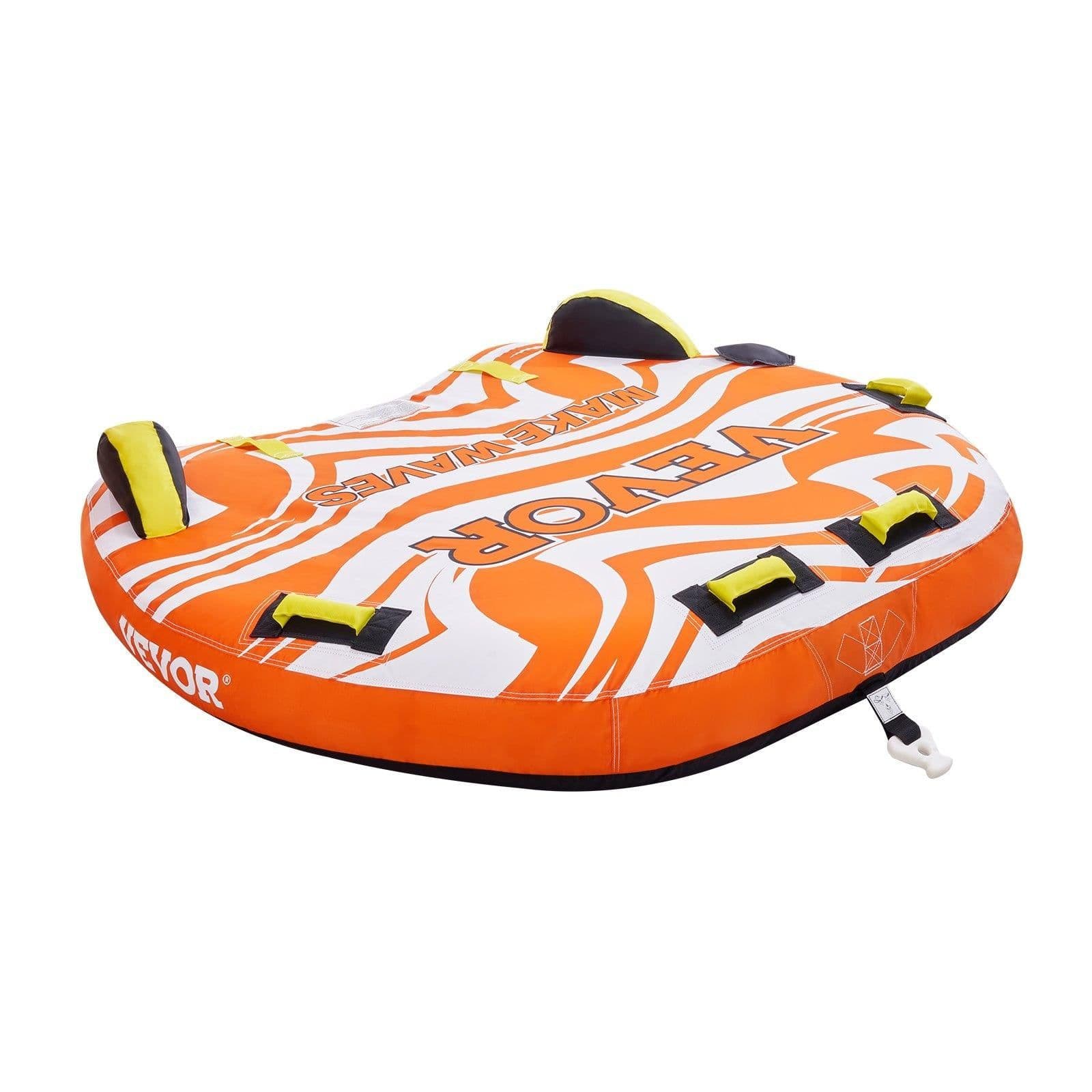 image-VEVOR Towable Tubes for Boating, 1-2 Riders Inflatable Towable Tube for Boat to Pull, 340lbs Capacity Boat Tubes and Towables for Water Sports - with Fins, Double-Stitched Nylon Cover & Padded Handles