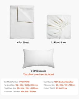 image-VEVOR 4-Piece Bed Sheet Set - Queen Size, 100% Brushed Microfiber Bedding Set with 2 Pillowcases, 1 Flat Sheet & 1 Fitted Sheet, Breathable & Wrinkle-Resistant Luxury Bed Sheets with 16" Deep Pocket