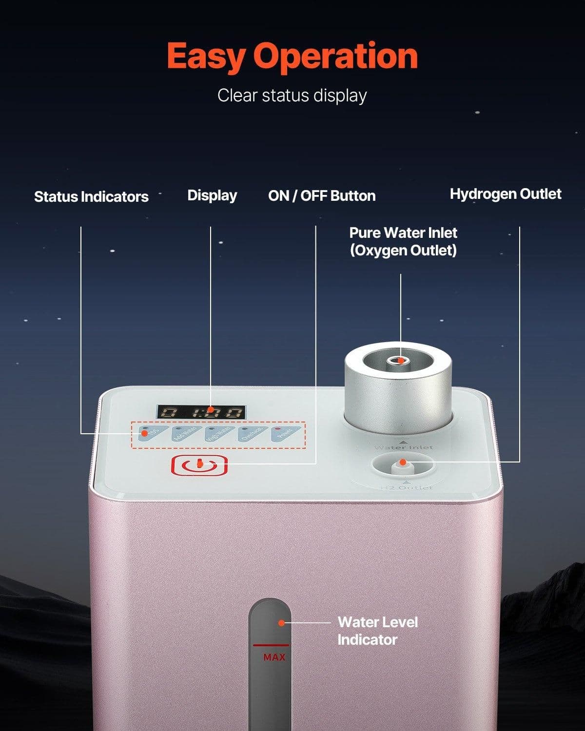 image-VEVOR Hydrogen Inhalation Machine, 99.99% High Purity Hydrogen Inhaler, HO-Separated 180ml/min (120 H+60 O) Dual Port Hydrogen Oxygen Inhaler, Hydrogen-Rich Water Generator for Home Travel