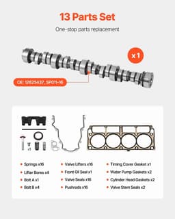 image-VEVOR Lifter Camshaft Kit, 13-Piece Set, Gray Cast Iron Engine Cam, Compatible with Norris trucks from 1999-2013 GM Gen3/4, Fit 1999-2013 LS-Based Engines (Silverado, Sierra, Tahoe, Yukon/LS1)