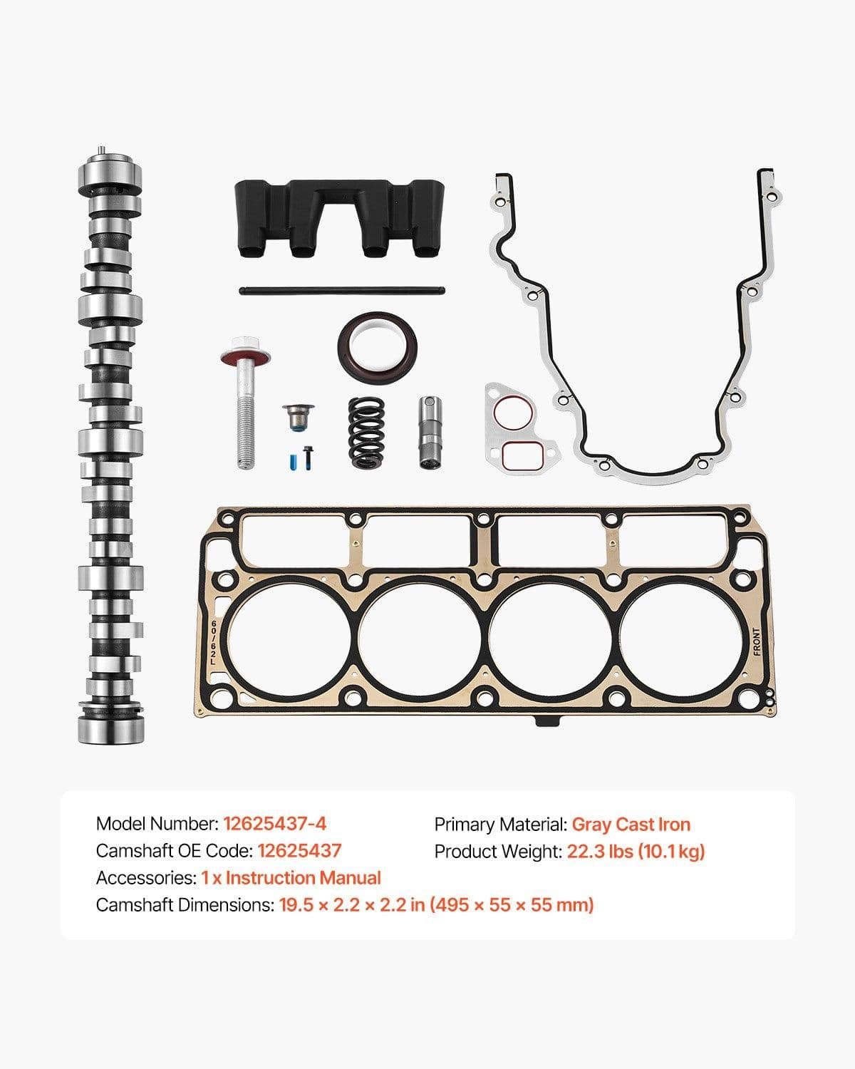 image-VEVOR Lifter Camshaft Kit, 13-Piece Set, Gray Cast Iron Engine Cam, Compatible with Norris trucks from 1999-2013 GM Gen3/4, Fit 1999-2013 LS-Based Engines (Silverado, Sierra, Tahoe, Yukon/LS1)