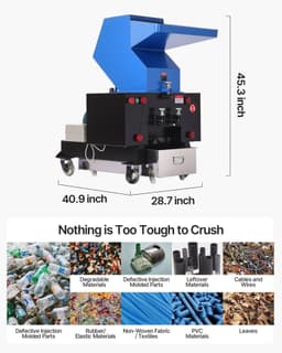 image-VEVOR Plastic Shredder Crusher, 7.5HP/5.5KW Plastic Bottle Grinder Granulator, 200-300kg/h Capacity Pulverizer Recycling Machine with Wheels, SDK-11 Blade & 8mm Mesh for PVC PTFE (220V 60Hz 3-Phase)