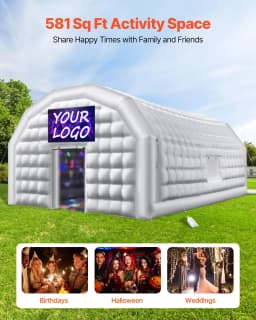 image-VEVOR Inflatable Nightclub, 29.5 x 19.7 x 13.1 ft Inflatable Party Tent with 1100W Blower & Sandbag, Blow up Night Club with 2 Windows, Air Cube House for Event Birthday Wedding Party, White
