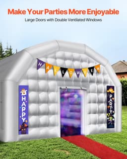 image-VEVOR Inflatable Nightclub, 29.5 x 19.7 x 13.1 ft Inflatable Party Tent with 1100W Blower & Sandbag, Blow up Night Club with 2 Windows, Air Cube House for Event Birthday Wedding Party, White