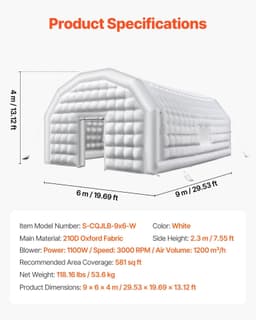 image-VEVOR Inflatable Nightclub, 29.5 x 19.7 x 13.1 ft Inflatable Party Tent with 1100W Blower & Sandbag, Blow up Night Club with 2 Windows, Air Cube House for Event Birthday Wedding Party, White