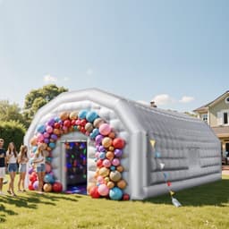 image-VEVOR Inflatable Nightclub, 29.5 x 19.7 x 13.1 ft Inflatable Party Tent with 1100W Blower & Sandbag, Blow up Night Club with 2 Windows, Air Cube House for Event Birthday Wedding Party, White