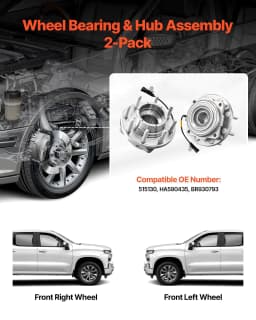 image-VEVOR 2PCS Front Wheel Bearing & Hub Assembly Fit for 2016 Ford F-250 Super Duty Base King Ranch Lariat Platinum XL Crew Cab Pickup 4-Door OEM 515130, Wheel Bearing Hub Assembly Set with ABS Sensor