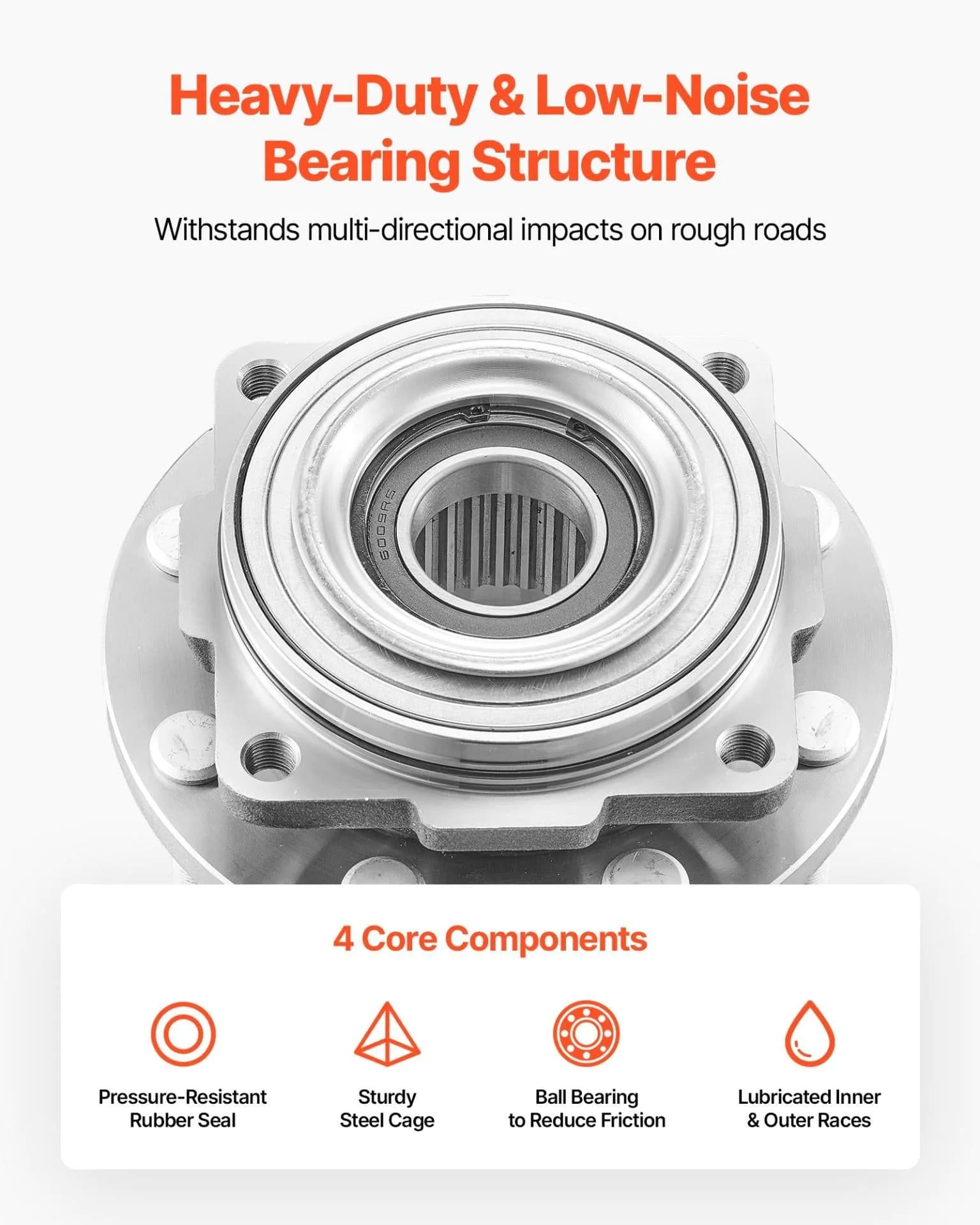 image-VEVOR 2PCS Front Wheel Bearing & Hub Assembly Fit for 2016 Ford F-250 Super Duty Base King Ranch Lariat Platinum XL Crew Cab Pickup 4-Door OEM 515130, Wheel Bearing Hub Assembly Set with ABS Sensor
