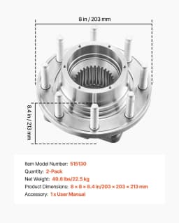 image-VEVOR 2PCS Front Wheel Bearing & Hub Assembly Fit for 2016 Ford F-250 Super Duty Base King Ranch Lariat Platinum XL Crew Cab Pickup 4-Door OEM 515130, Wheel Bearing Hub Assembly Set with ABS Sensor