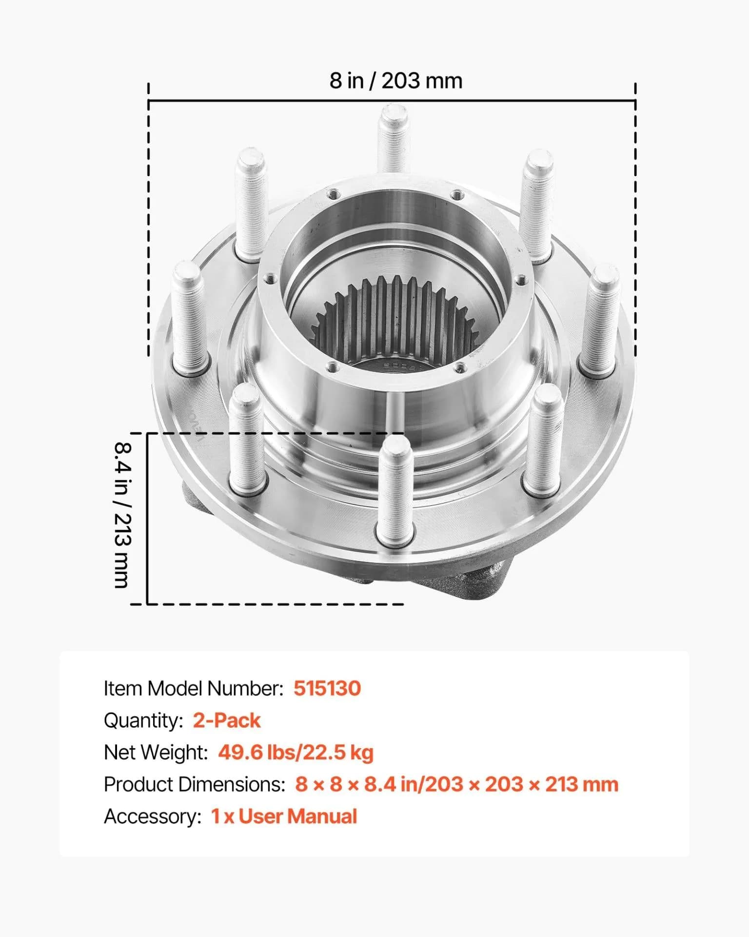 image-VEVOR 2PCS Front Wheel Bearing & Hub Assembly Fit for 2016 Ford F-250 Super Duty Base King Ranch Lariat Platinum XL Crew Cab Pickup 4-Door OEM 515130, Wheel Bearing Hub Assembly Set with ABS Sensor