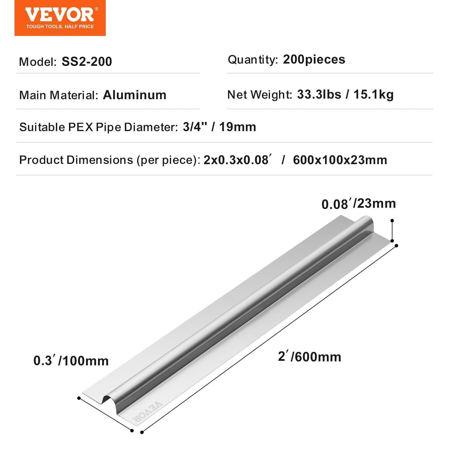 image-VEVOR PEX Heat Transfer Plates 2 ft, Radiant Heat Plates for 3/4" PEX Pipe, Durable Aluminum & Easy Trimming and Install Underfloor Heat Tubing Plates, Perfect for Wooden Floors (200pcs)