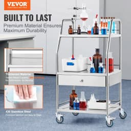 image-VEVOR Lab Serving Cart, 3 Layers Stainless Steel Utility Rolling Cart, Medical Cart with A Drawer, Dental Utility Cart with Lockable Wheels, for Laboratory, Hospital, Dental Use