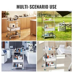 image-VEVOR Lab Serving Cart, 3 Layers Stainless Steel Utility Rolling Cart, Medical Cart with A Drawer, Dental Utility Cart with Lockable Wheels, for Laboratory, Hospital, Dental Use