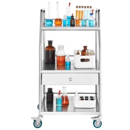 image-VEVOR Lab Serving Cart, 3 Layers Stainless Steel Utility Rolling Cart, Medical Cart with A Drawer, Dental Utility Cart with Lockable Wheels, for Laboratory, Hospital, Dental Use