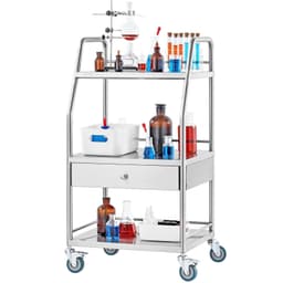 image-VEVOR Lab Serving Cart, 3 Layers Stainless Steel Utility Rolling Cart, Medical Cart with A Drawer, Dental Utility Cart with Lockable Wheels, for Laboratory, Hospital, Dental Use
